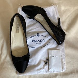 Prada Black Sequin & Satin Heels, 37